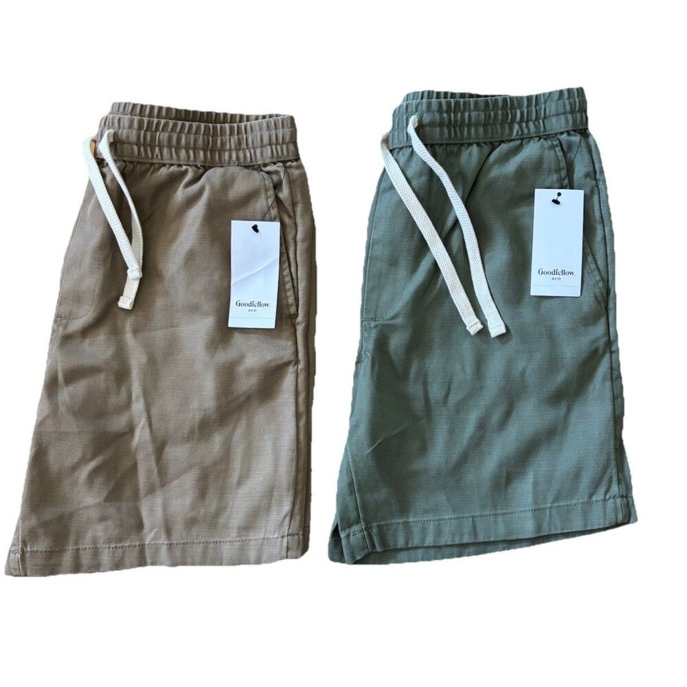 Goodfellow & Co Men's Cotton Pull-On Shorts Drawstring Pockets 7" Set of 2 Small
